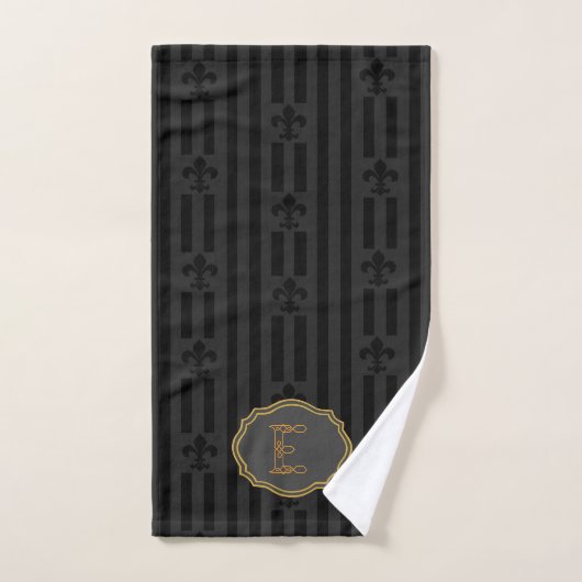 Black Velvet Fleur de Lis Monogram Handhanddoek Handdoek (Handdoek)