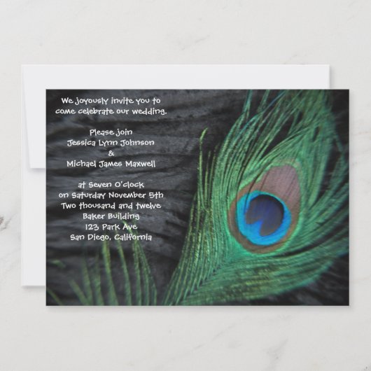 Black Velvet Peacock Wedding Invitation Kaart (Voorkant)