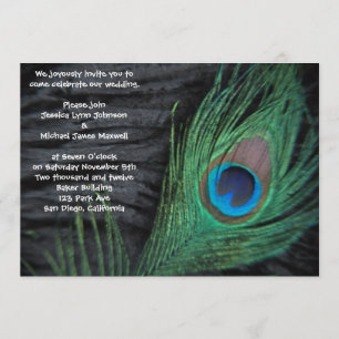 Black Velvet Peacock Wedding Invitation Kaart