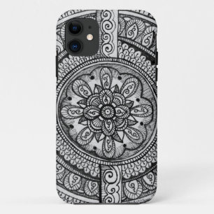 Black Velvet White Damask Dreamweaver Mandala Art iPhone 11 Hoesje