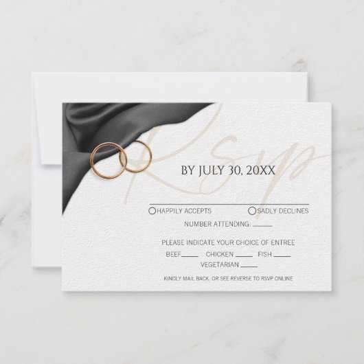 Black Velvet with Wedding Rings Response Card RSVP Kaartje (Voorkant)