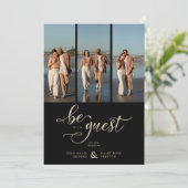 Black Vertical 3 Photos Collage Fancy Handwritten Kaart (Staand voorkant)