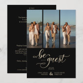 Black Vertical 3 Photos Collage Fancy Handwritten Kaart (Voorkant / Achterkant)