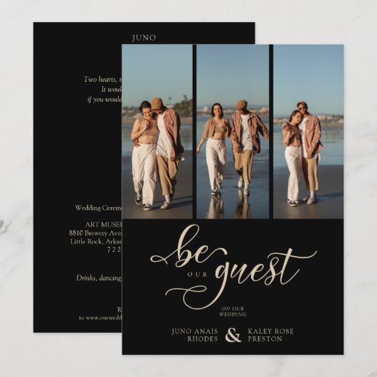 Black Vertical 3 Photos Collage Fancy Handwritten Kaart (Voorkant / Achterkant)