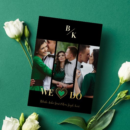 Black Vertical 3 Photos Collage Handwritten Fancy Folie Uitnodiging