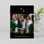 Black Vertical 3 Photos Collage Handwritten Fancy Folie Uitnodiging (Staand Voorkant)