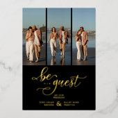 Black Vertical 3 Photos Collage Handwritten Fancy Folie Uitnodiging (Voorkant)