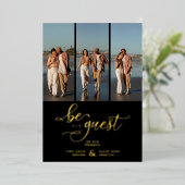 Black Vertical 3 Photos Collage Handwritten Fancy Folie Uitnodiging (Staand Voorkant)