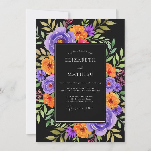 Black Vibrant Botanical Wedding Kaart (Voorkant)
