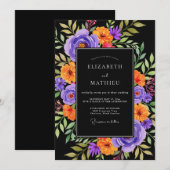 Black Vibrant Botanical Wedding Kaart (Voorkant / Achterkant)