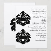 Black Victoriaans Damask Wedding Kaart (Voorkant / Achterkant)