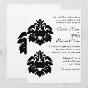 Black Victoriaans Damask Wedding Kaart