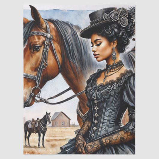 Black Victorian Woman With Horse Tissue Paper Tissuepapier (Voorkant)