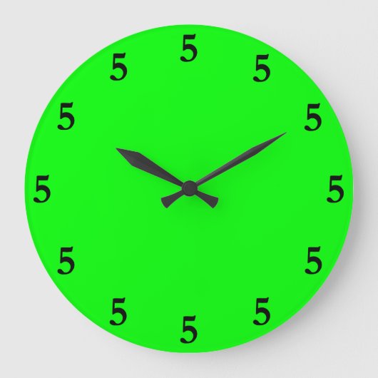 Black Vijf oClock ergens op Lime Green Grote Klok (Voorkant)
