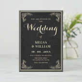 Black vintage elegant wedding  kaart (Staand voorkant)