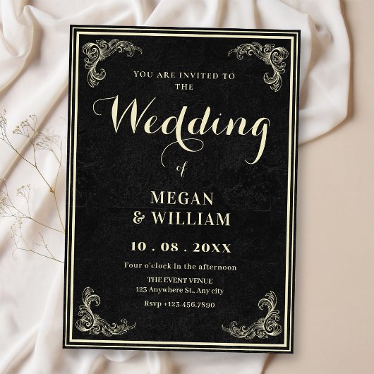 Black vintage elegant wedding  kaart
