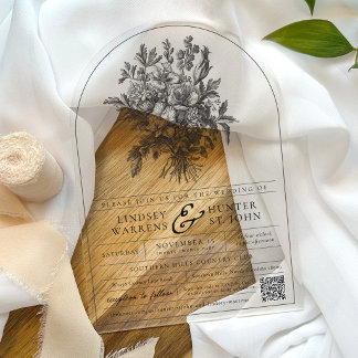 Black Vintage Floral Romantic Garden Arch Wedding Acryl Uitnodigingen