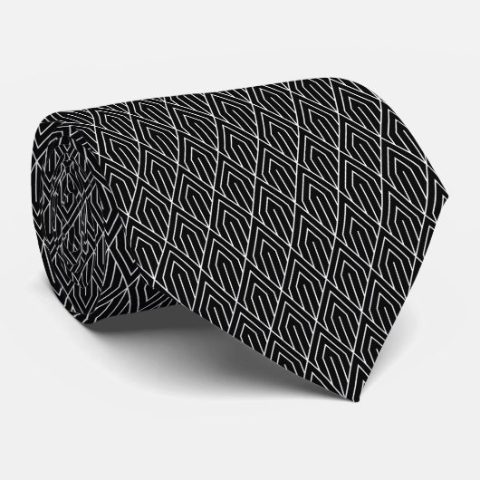 Black Vintage Geometric Art Deco Pattern  Stropdas (Opgerold)
