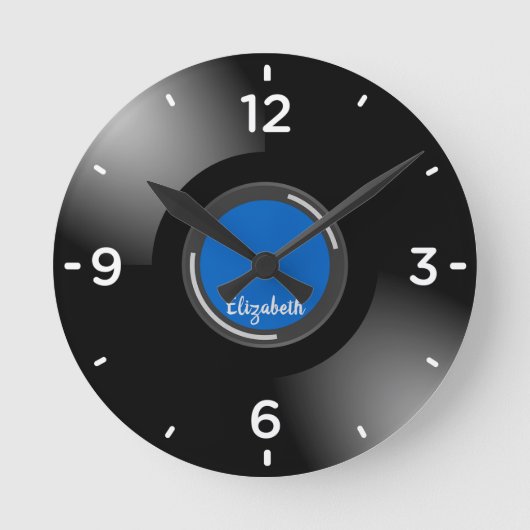 Black Vinyl Music Record Monogram Wall klok (Voorkant)