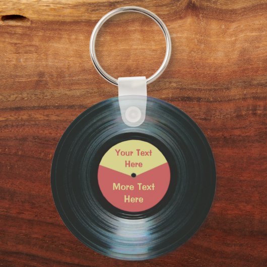 Black Vinyl Music Red en Yellow Record Keyring Sleutelhanger (Voorkant)