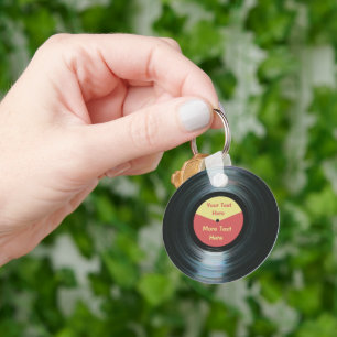 Black Vinyl Music Red en Yellow Record Keyring Sleutelhanger