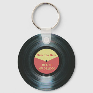 Black Vinyl Music Wedding Save the Date Keyring Sleutelhanger