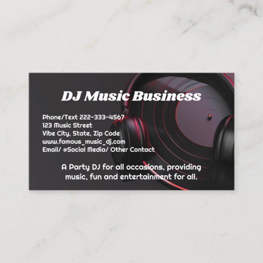 Black Vinyl Record DJ Party Muziek Deejay DJ's Visitekaartje (Voorkant)