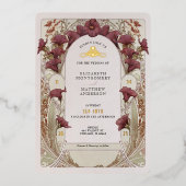 Black Violet Calla Lily Wedding Art Nouveau Mucha Folie Uitnodiging (Voorkant)