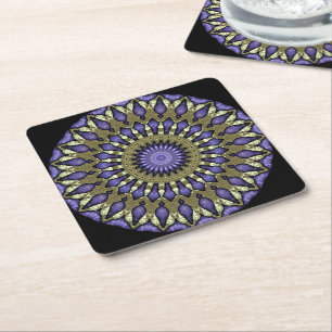 Black Violet Paars Faux Gold Mandala Pattern Kartonnen Onderzetters