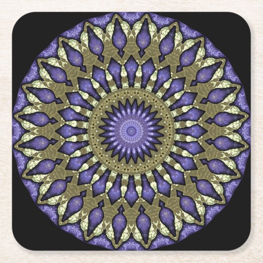Black Violet Paars Faux Gold Mandala Pattern Kartonnen Onderzetters (Voorkant)