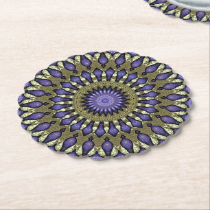 Black Violet Paars Faux Gold Mandala Pattern Kartonnen Onderzetters