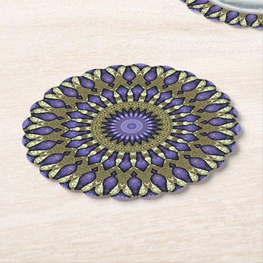 Black Violet Paars Faux Gold Mandala Pattern Kartonnen Onderzetters (Gekanteld)