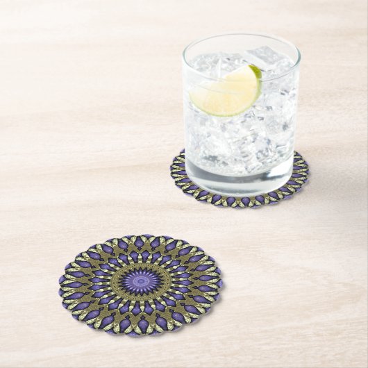 Black Violet Paars Faux Gold Mandala Pattern Kartonnen Onderzetters (Insitu)