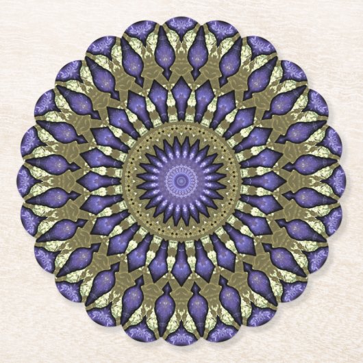 Black Violet Paars Faux Gold Mandala Pattern Kartonnen Onderzetters (Voorkant)