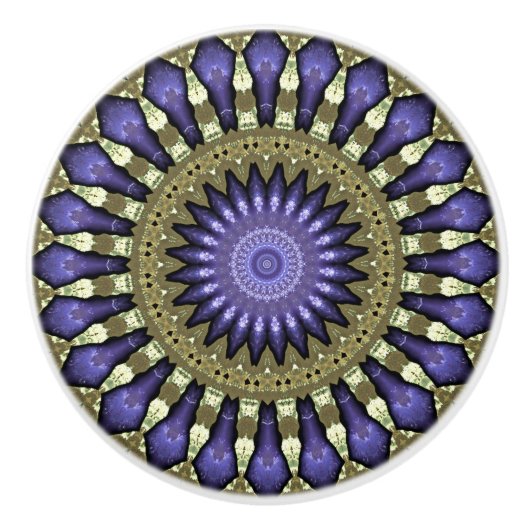 Black Violet Paars Faux Gold Mandala Pattern Keramische Knop (Voorkant)