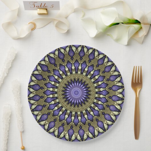Black Violet Paars Faux Gold Mandala Pattern Papieren Bordje (Huwelijk)