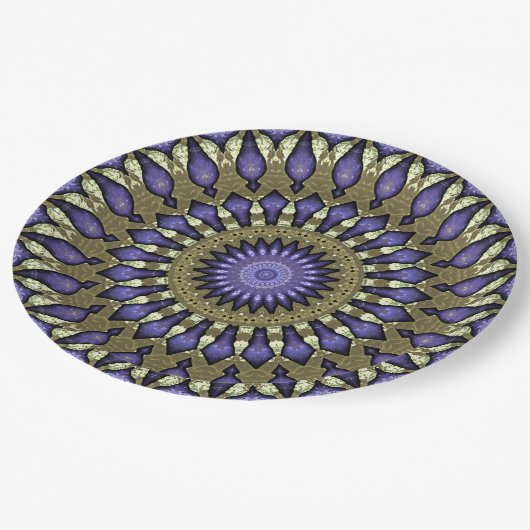Black Violet Paars Faux Gold Mandala Pattern Papieren Bordje (Gekanteld)