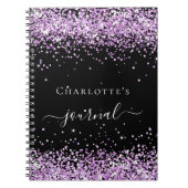 Black violet paars glitter-naamscript notitieboek (Voorkant)
