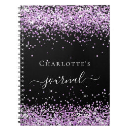 Black violet paars glitter-naamscript notitieboek