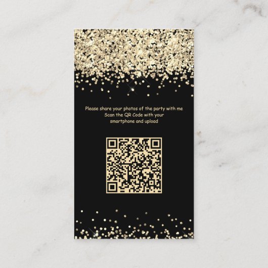 Black VIP Birthday Invitation QR Code Photo Share Informatiekaartje (Achterkant)