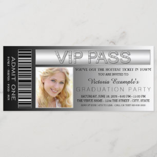 Black VIP Pass Admission Ticket Graduparty Kaart