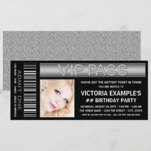 Black VIP Pass Ticket Verjaardagsfeest Uitnodiging