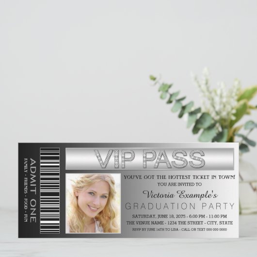 Black VIP Pass toegangsbewijs afstudeerfeest Kaart (Staand voorkant)