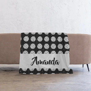 Black Volleyball Wood Floor Pattered Fleece Deken