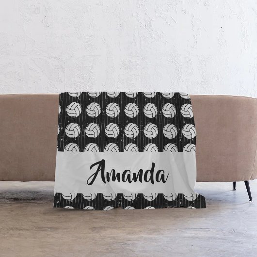 Black Volleyball Wood Floor Pattered Fleece Deken