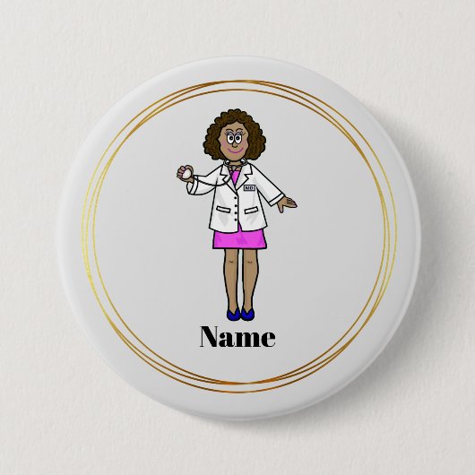 Black Vrouw Doctor Name Button (Voorkant)