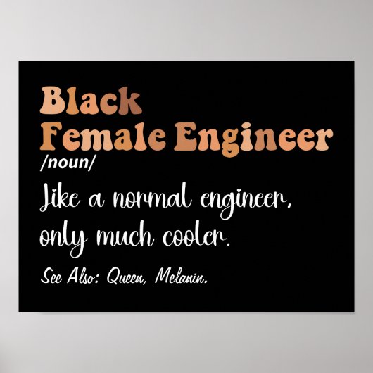 Black Vrouw Engineer Definition Funny Women Poster (Voorkant)