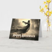 Black Vrouw Ghost in Hellscape - Halloween Kaart (Gele Bloem)