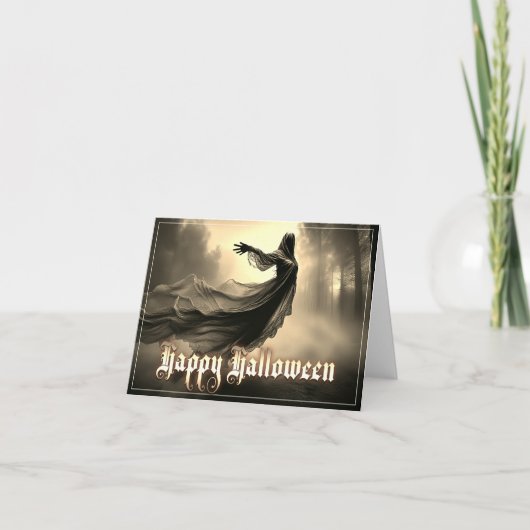 Black Vrouw Ghost in Hellscape - Halloween Kaart (Voorkant)