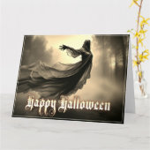 Black Vrouw Ghost in Hellscape - Halloween Kaart (Gele Bloem)